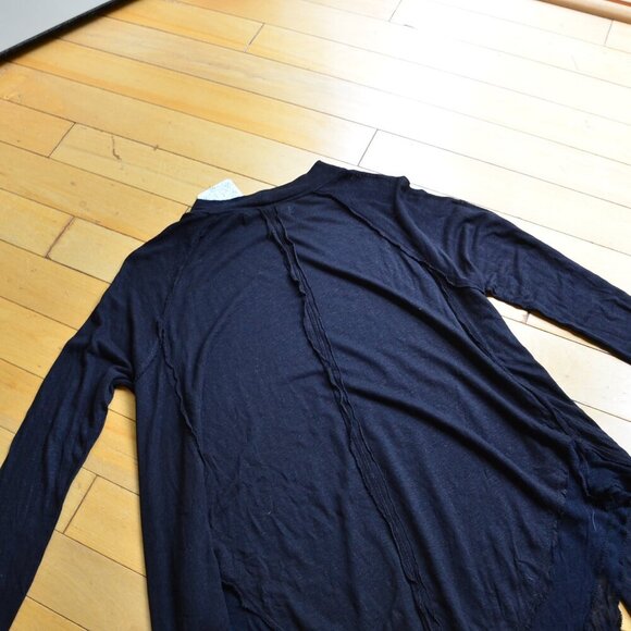 We The Free Women's XS Linen Blend Lace Trimmed Black Top Tee - Picture 12 of 14